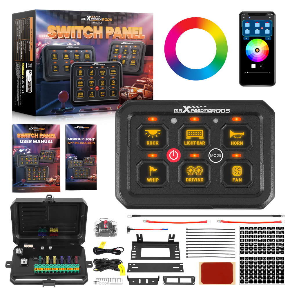 6 Gang RGB Switch Panel APP Remote Control LED Circuit Control Relay Truck SUV