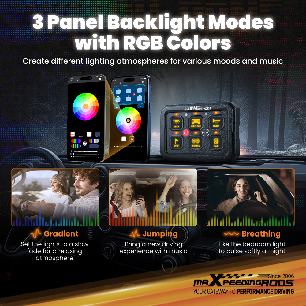 6 Gang RGB Switch Panel APP Remote Control LED Circuit Control Relay Truck SUV