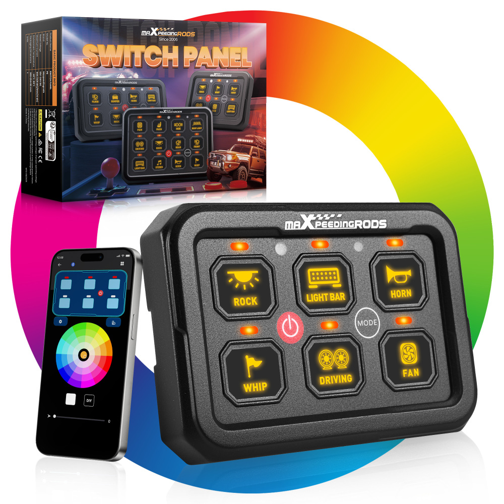 6 Gang RGB Switch Panel APP Remote Control LED Circuit Control Relay Truck SUV