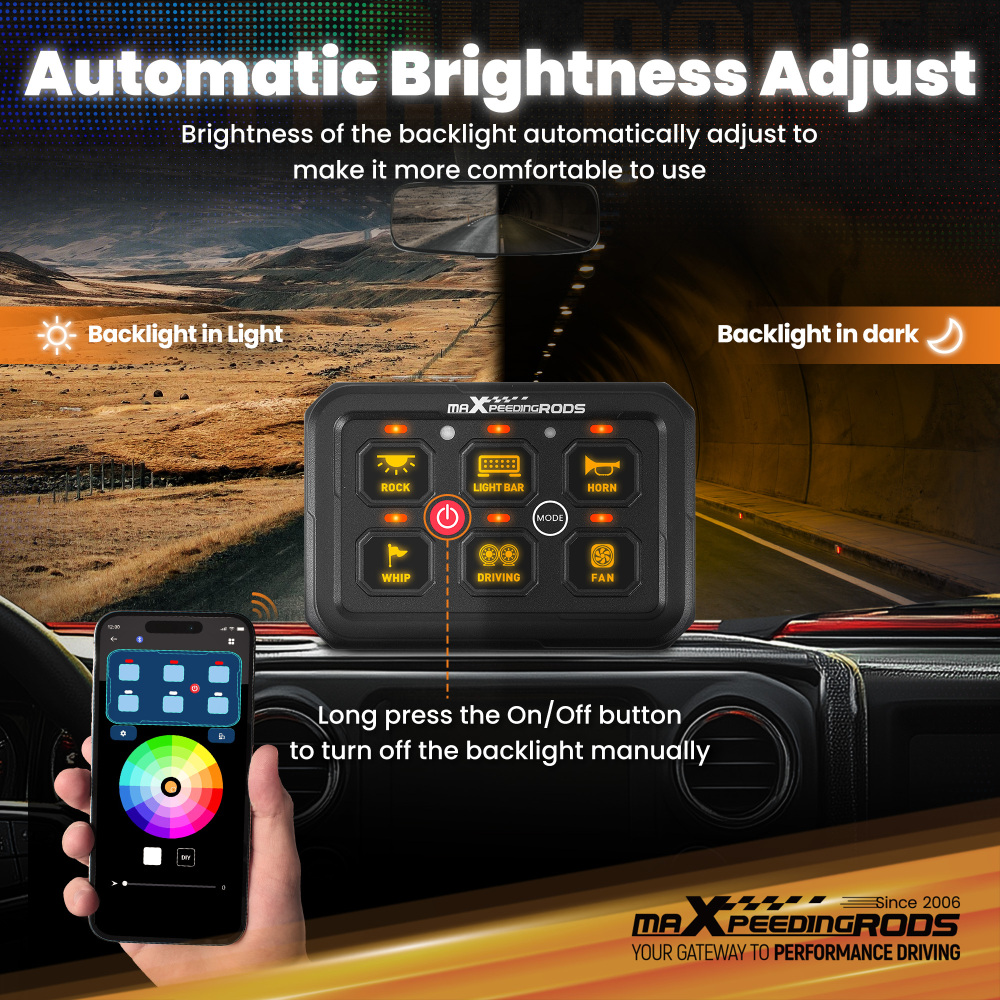 6 Gang RGB Switch Panel APP Remote Control LED Circuit Control Relay Truck SUV