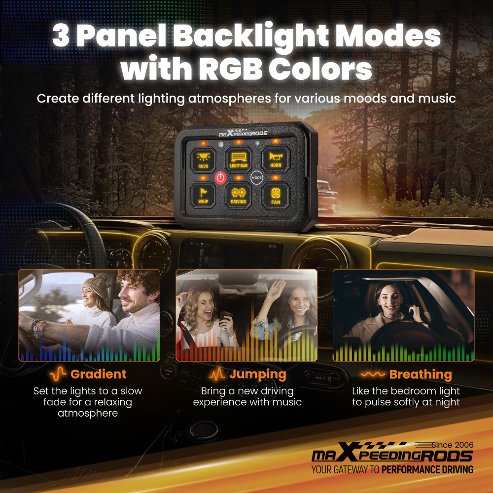 Universal RGB Switch Panel For Pickup Truck ATV RV 6 Gang Touch Control 12-24V