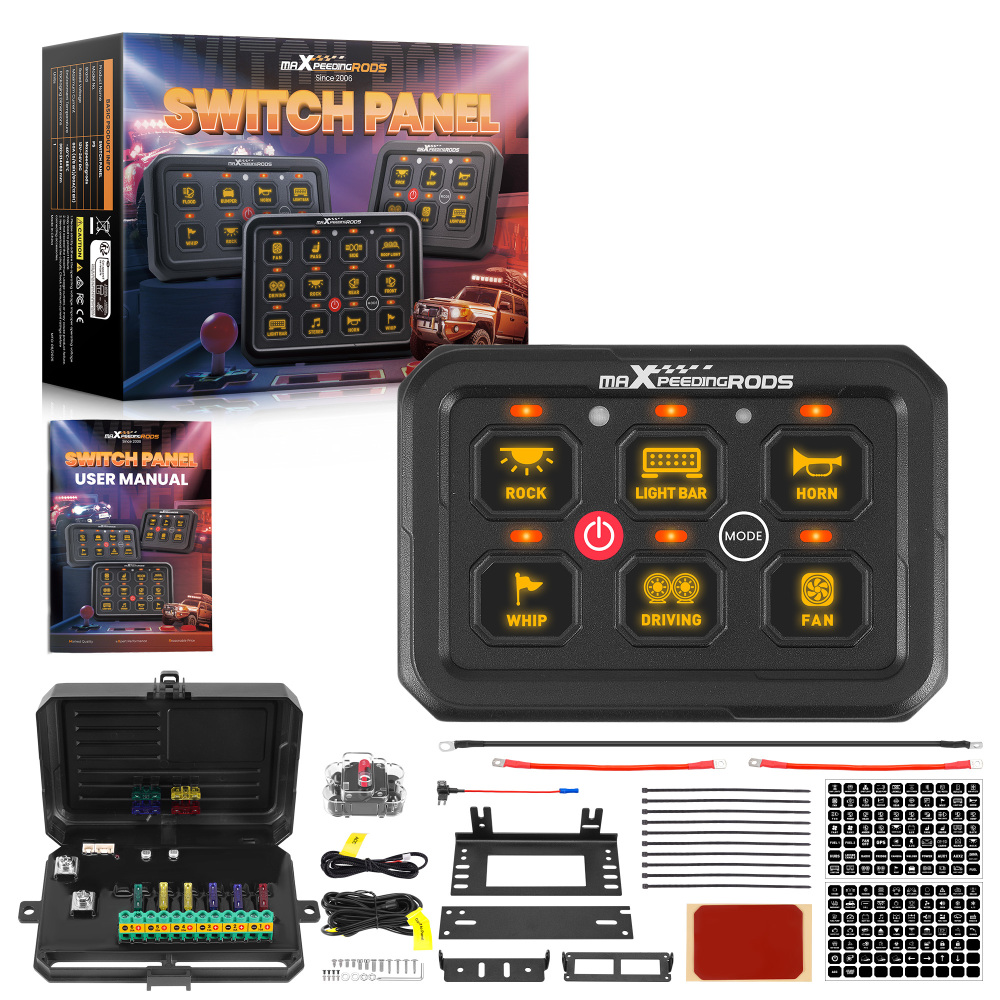 Universal RGB Switch Panel For Pickup Truck ATV RV 6 Gang Touch Control 12-24V