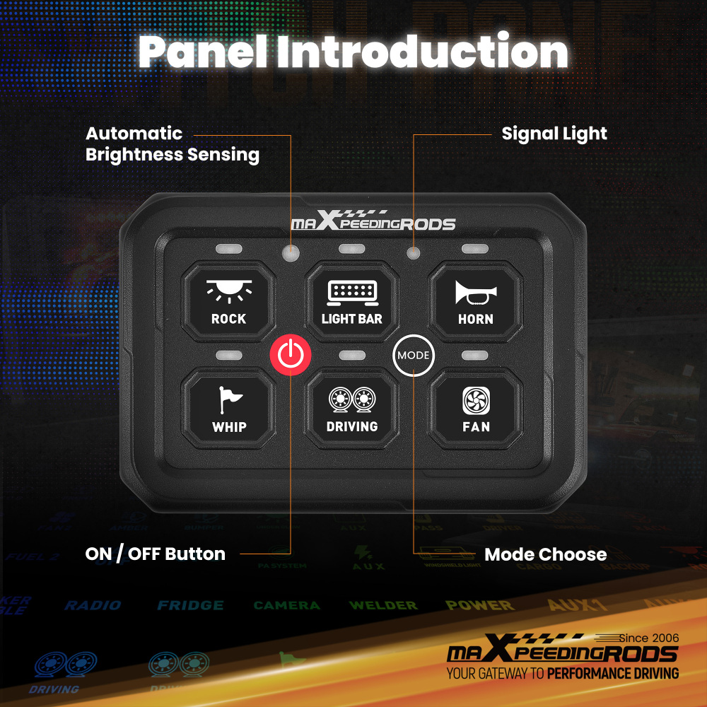 Universal RGB Switch Panel For Pickup Truck ATV RV 6 Gang Touch Control 12-24V