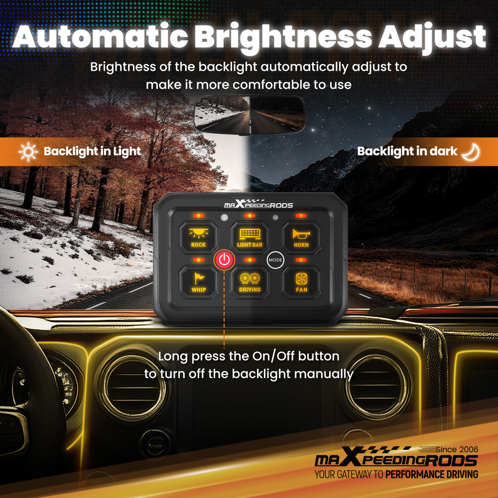 Universal RGB Switch Panel For Pickup Truck ATV RV 6 Gang Touch Control 12-24V