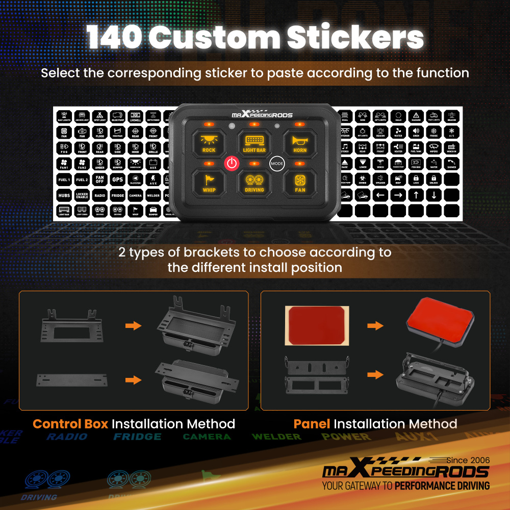 Universal RGB Switch Panel For Pickup Truck ATV RV 6 Gang Touch Control 12-24V