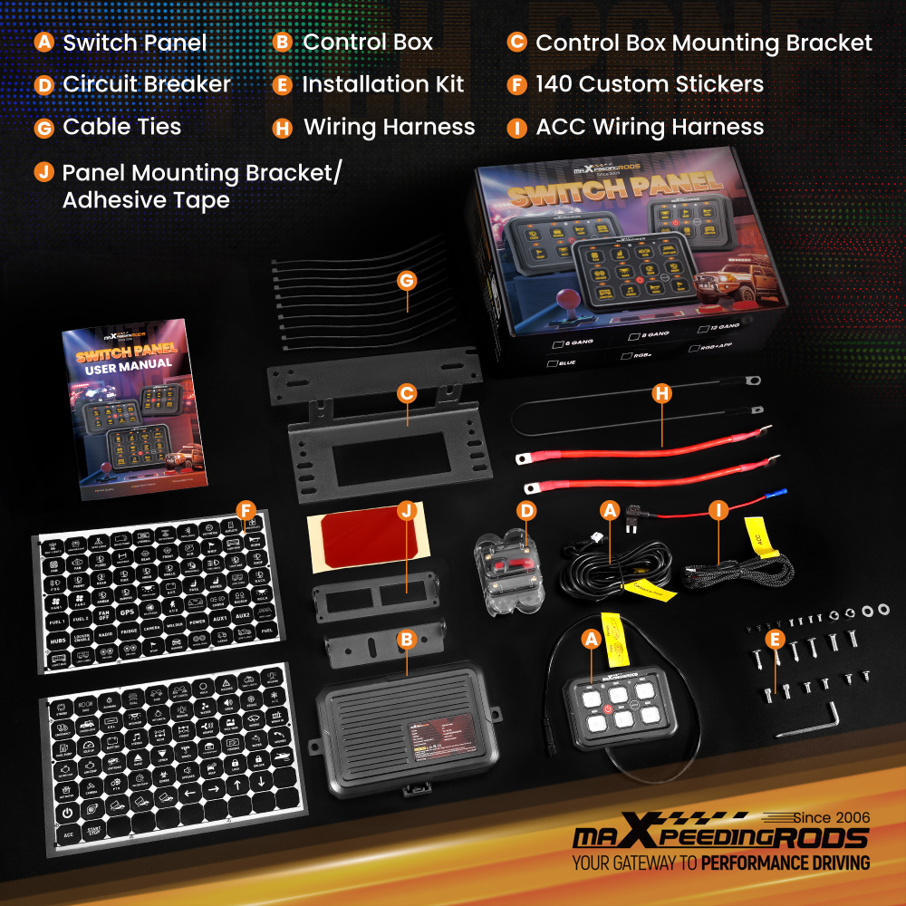 Universal RGB Switch Panel For Pickup Truck ATV RV 6 Gang Touch Control 12-24V