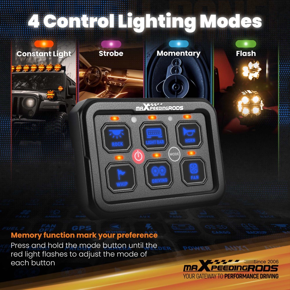 6 Gang Switch Panel Circuit Control Box For Car RV Boat Marine LED Light Bar 60A