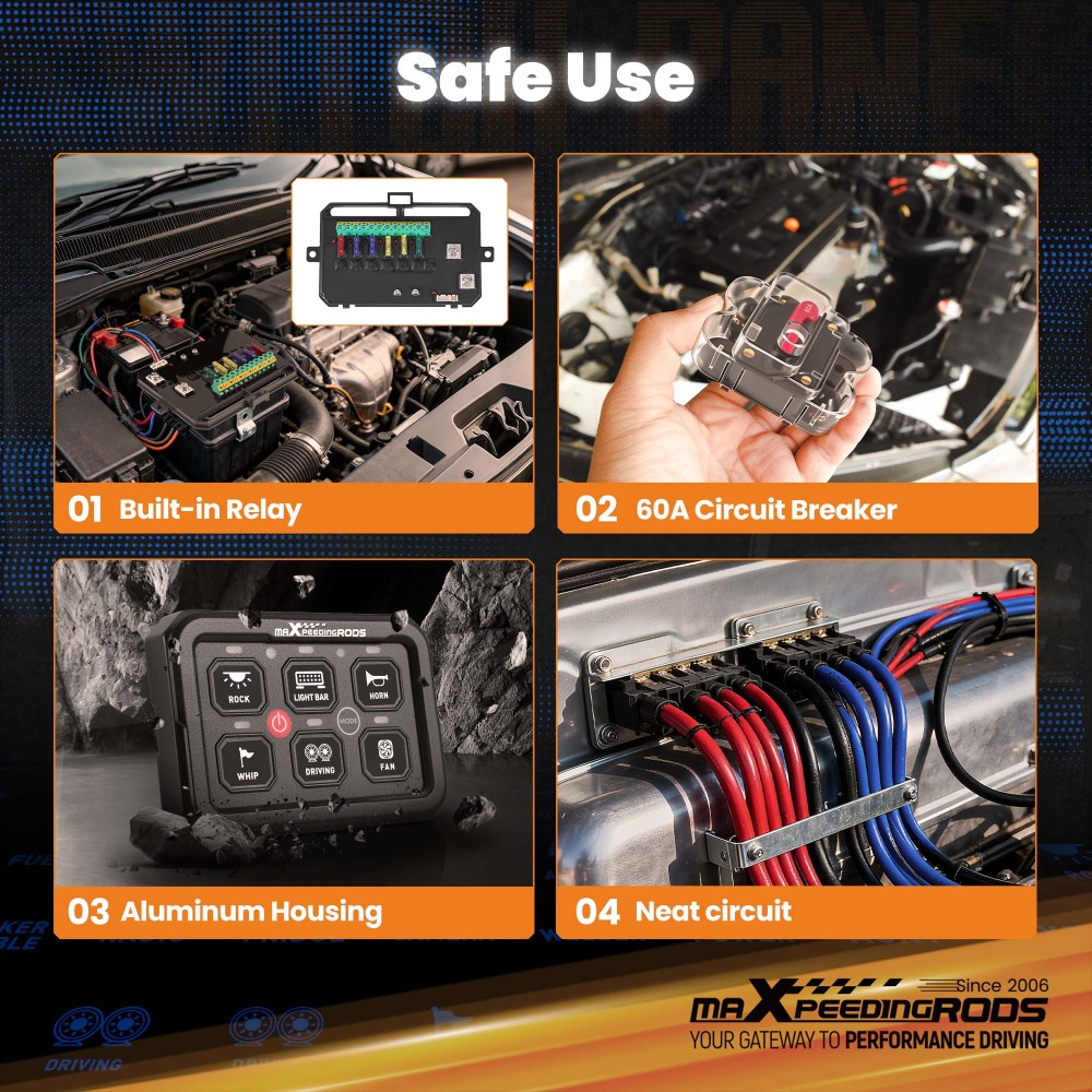 6 Gang Switch Panel Circuit Control Box For Car RV Boat Marine LED Light Bar 60A