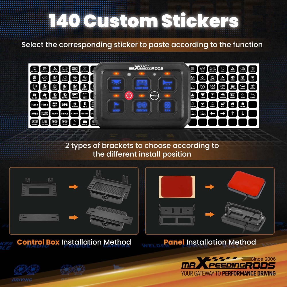 6 Gang Switch Panel Circuit Control Box For Car RV Boat Marine LED Light Bar 60A