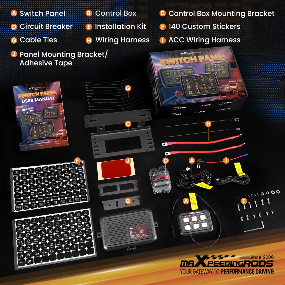 6 Gang Switch Panel Circuit Control Box For Car RV Boat Marine LED Light Bar 60A