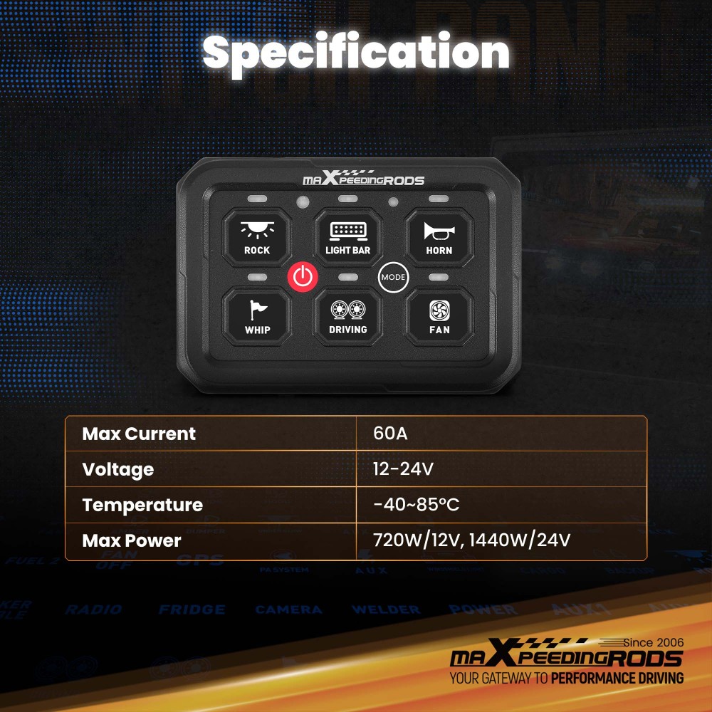 6 Gang Switch Panel Kit Automatic Dimmable Off Road LED Light Controller For ATV