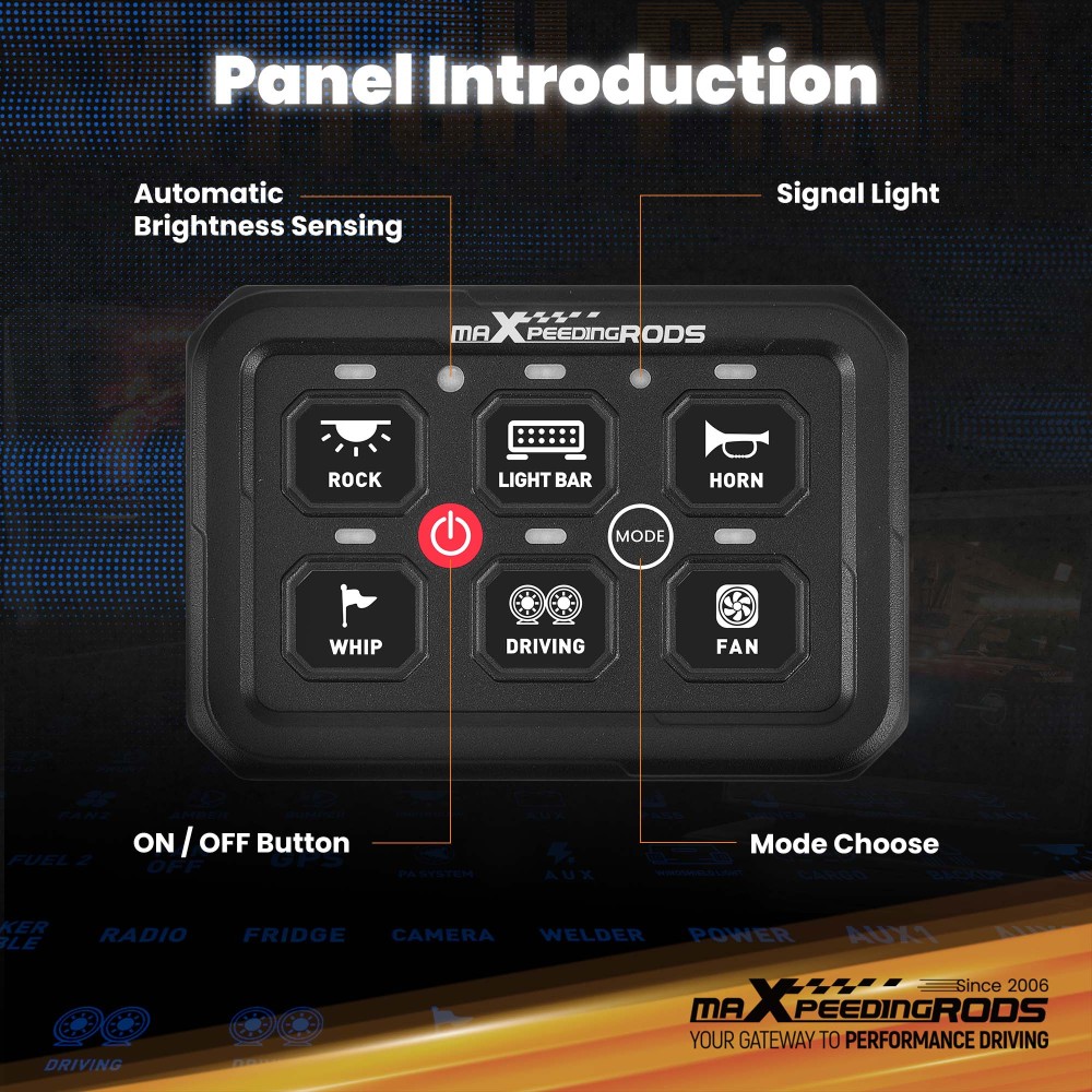 6 Gang Switch Panel Kit Automatic Dimmable Off Road LED Light Controller For ATV