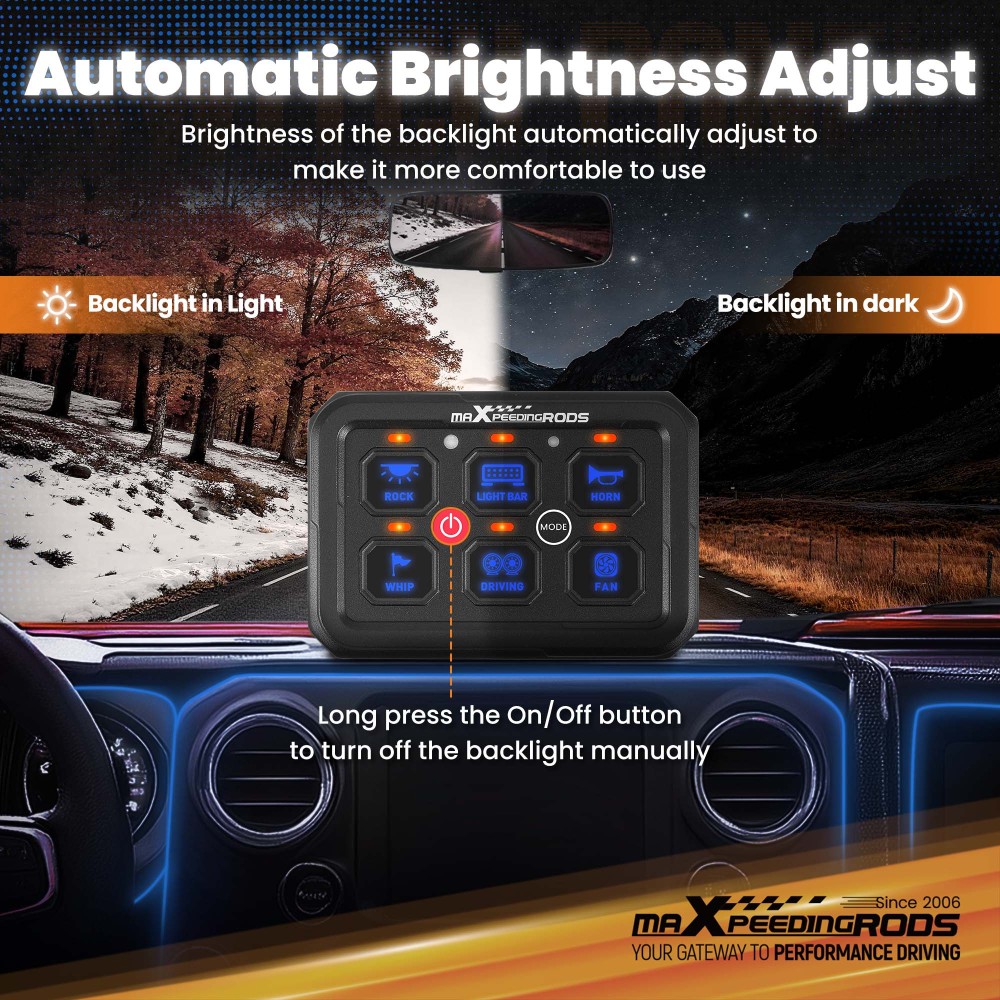 6 Gang Switch Panel Kit Automatic Dimmable Off Road LED Light Controller For ATV