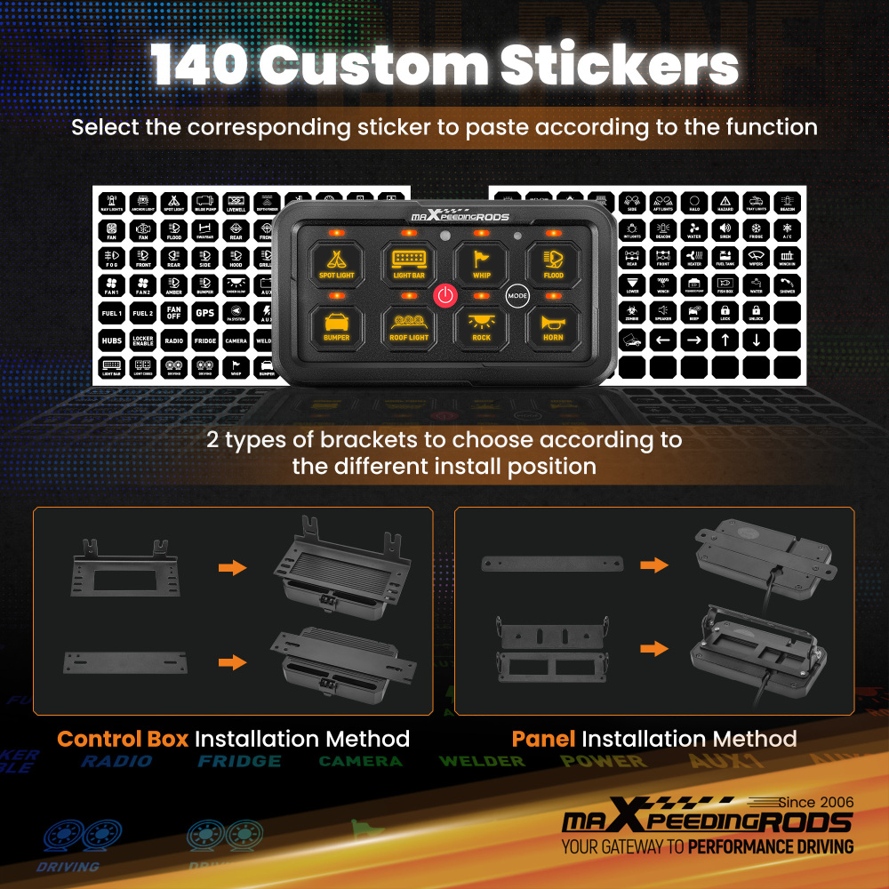 Panel 8 Interruptores For Camión Pickup Todoterreno 4x4 12V-24V Aluminio Negro