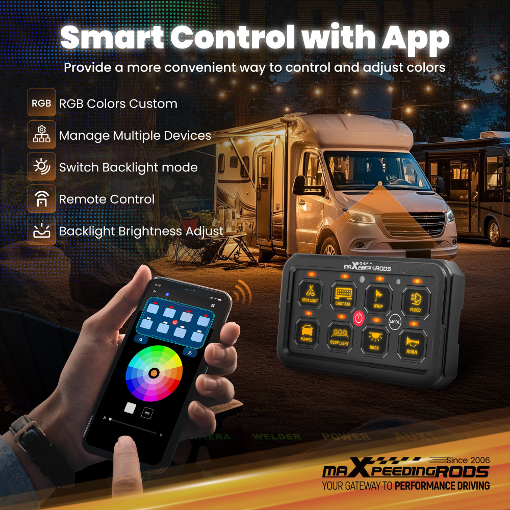 8 Gang RGB + APP Switch Panel ON-OFF LED Control Relay Control Box Marine Boat