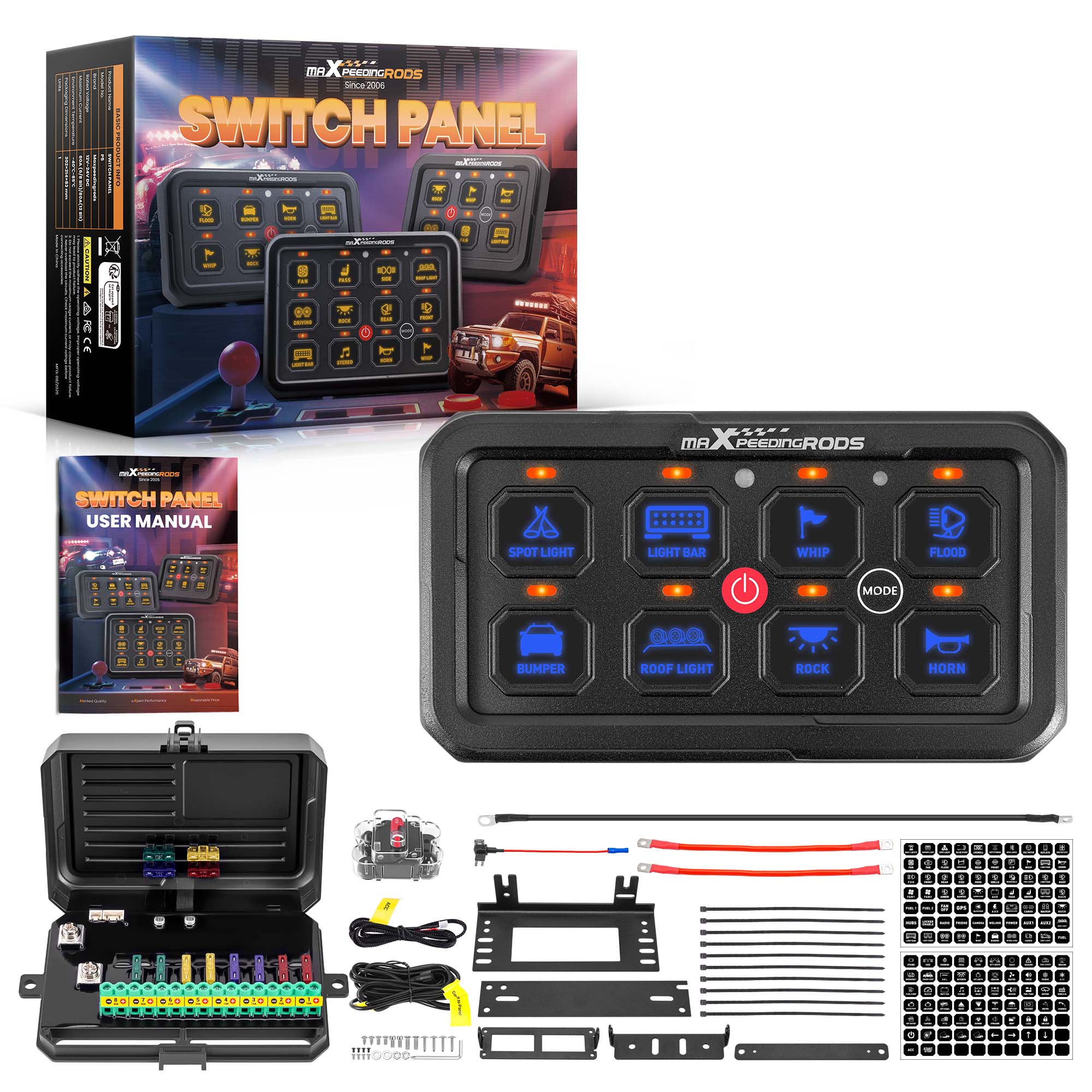 Touch Switch Panel 8 Gang For Universal Pickup UTV ATV 60A Auto