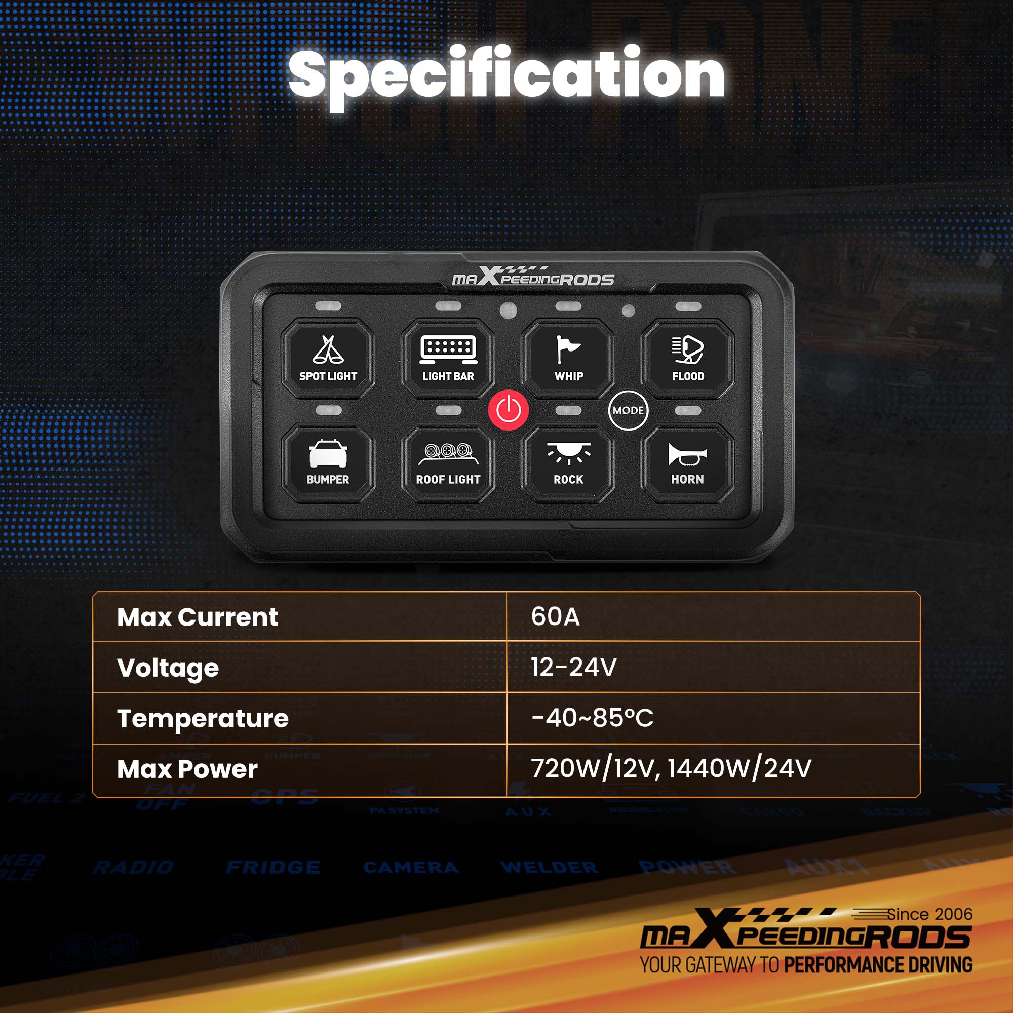 Touch Switch Panel 8 Gang For Universal Pickup UTV ATV 60A Auto