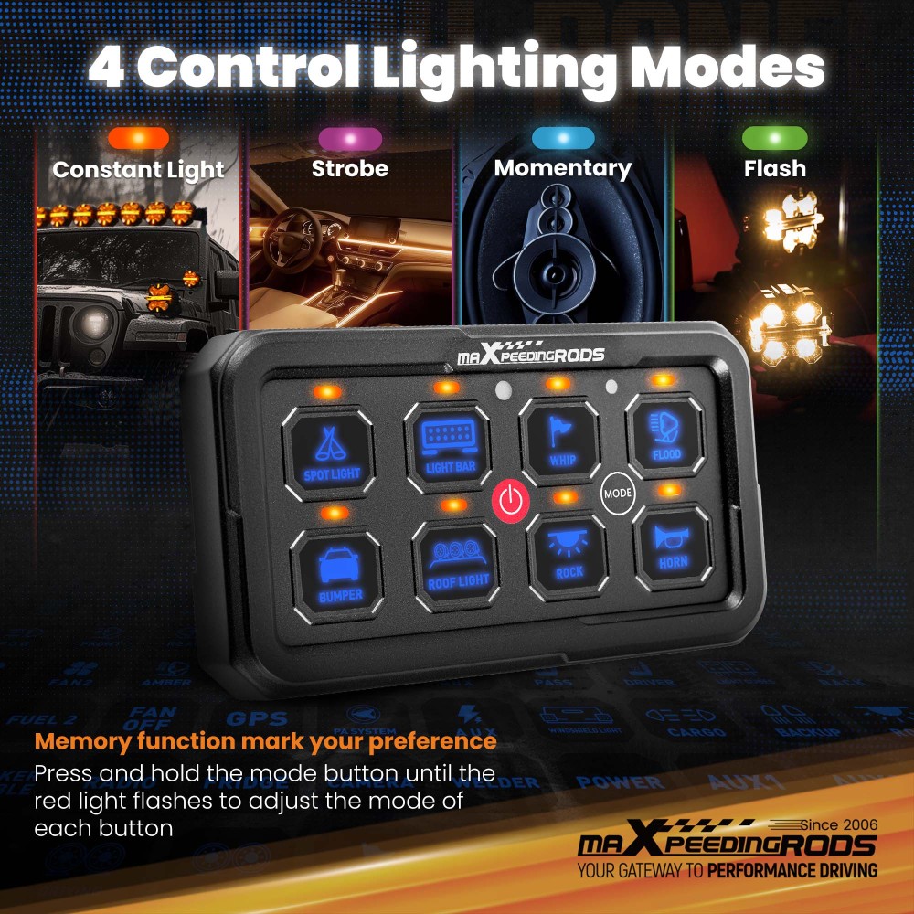 Touch Switch Panel 8 Gang For Universal Pickup UTV ATV 60A Auto Dimming Control