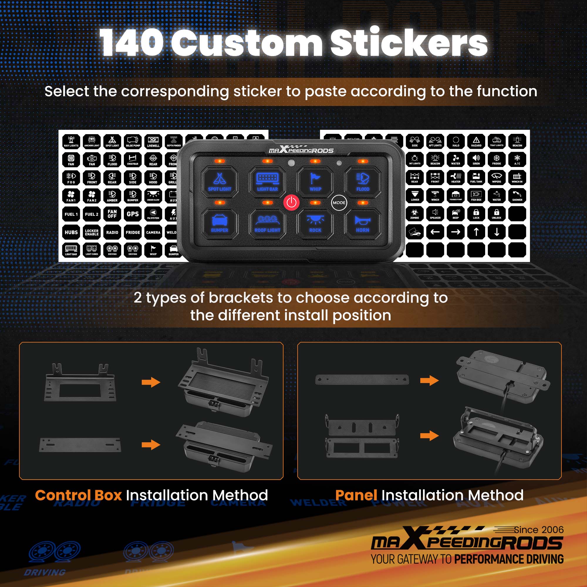 Touch Switch Panel 8 Gang For Universal Pickup UTV ATV 60A Auto