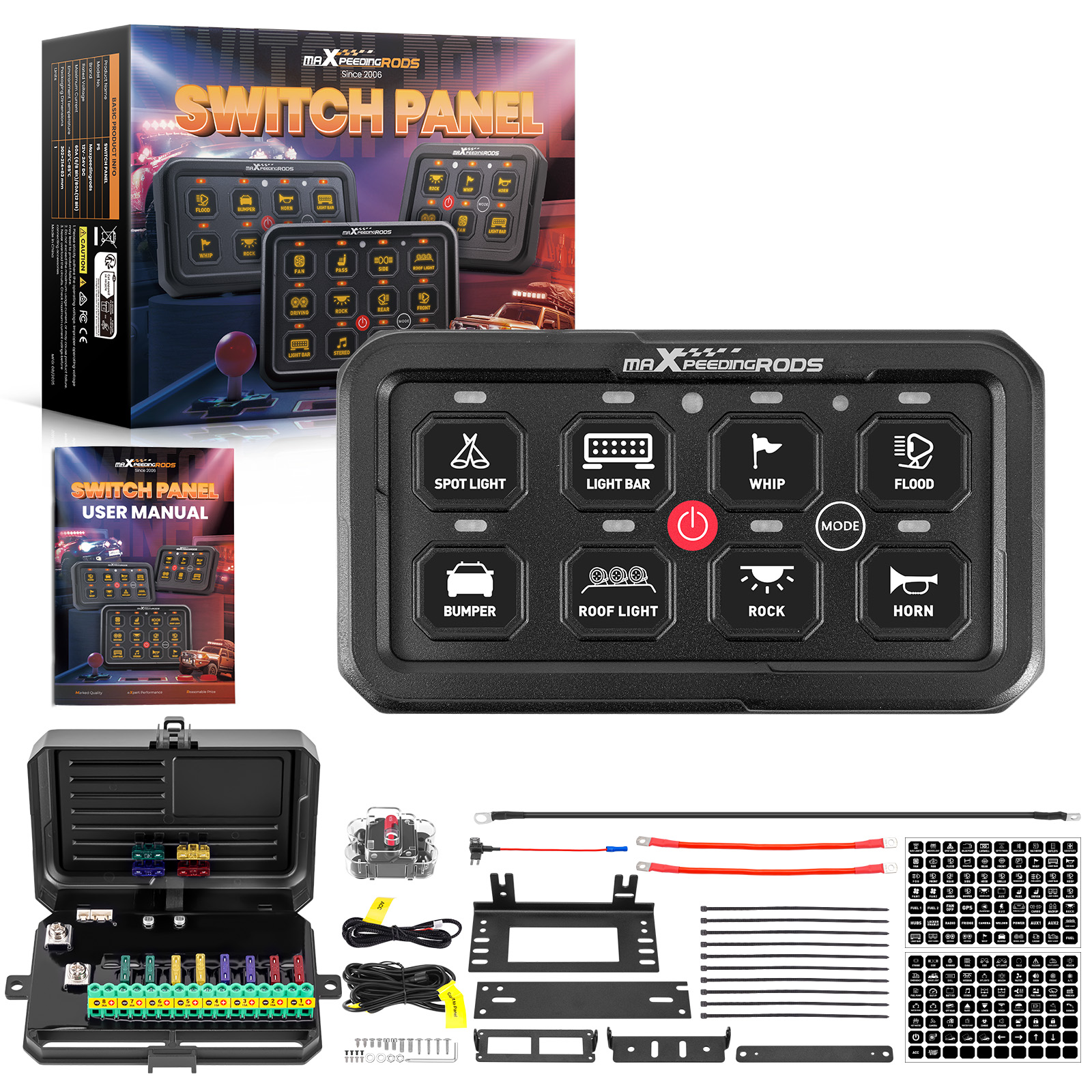 Touch Switch Panel 8 Gang For Universal Pickup UTV ATV 60A Auto