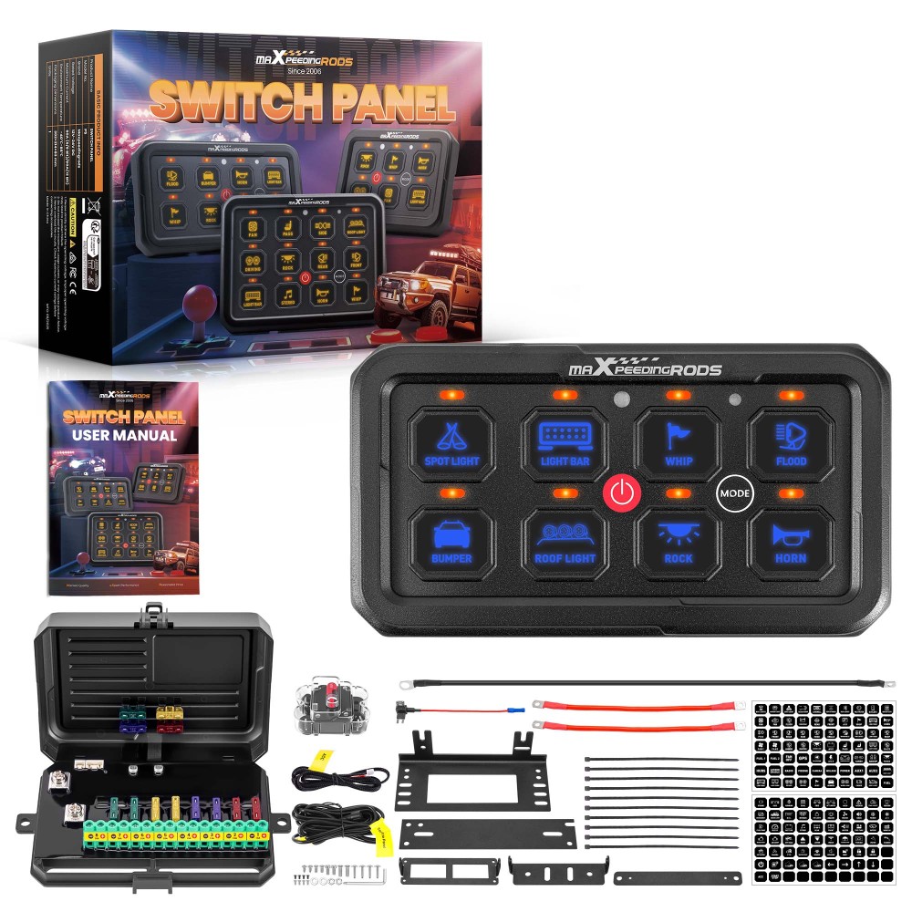 8 Gang Switch Panel ON-OFF LED Control Relay Control Box Car Marine Boat 4WD 12V