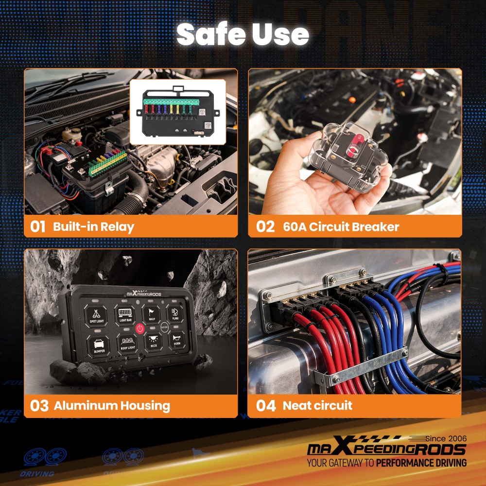 8 Gang Switch Panel ON-OFF LED Control Relay Control Box Car Marine Boat 4WD 12V