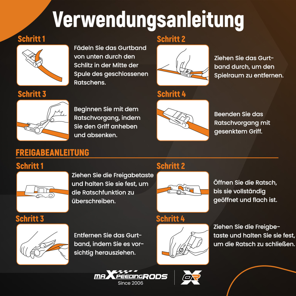 4x Cinghie di Tensione CricchettoGancio a S con clip 25mm * 4,5 Blu 997kg