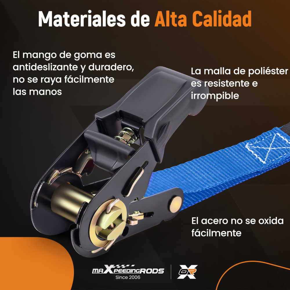 4x Cinghie di Tensione CricchettoGancio a S con clip 25mm * 4,5 Blu 997kg