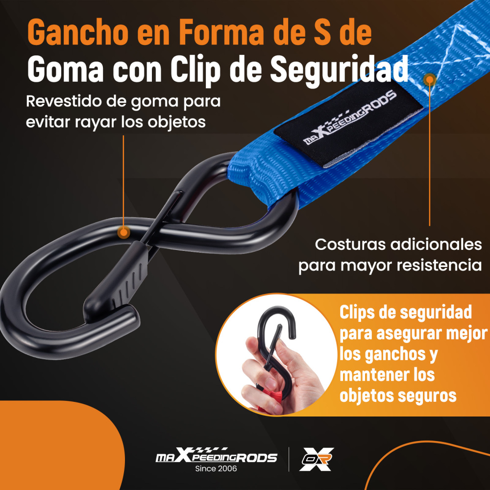 4x Cinghie di Tensione CricchettoGancio a S con clip 25mm * 4,5 Blu 997kg