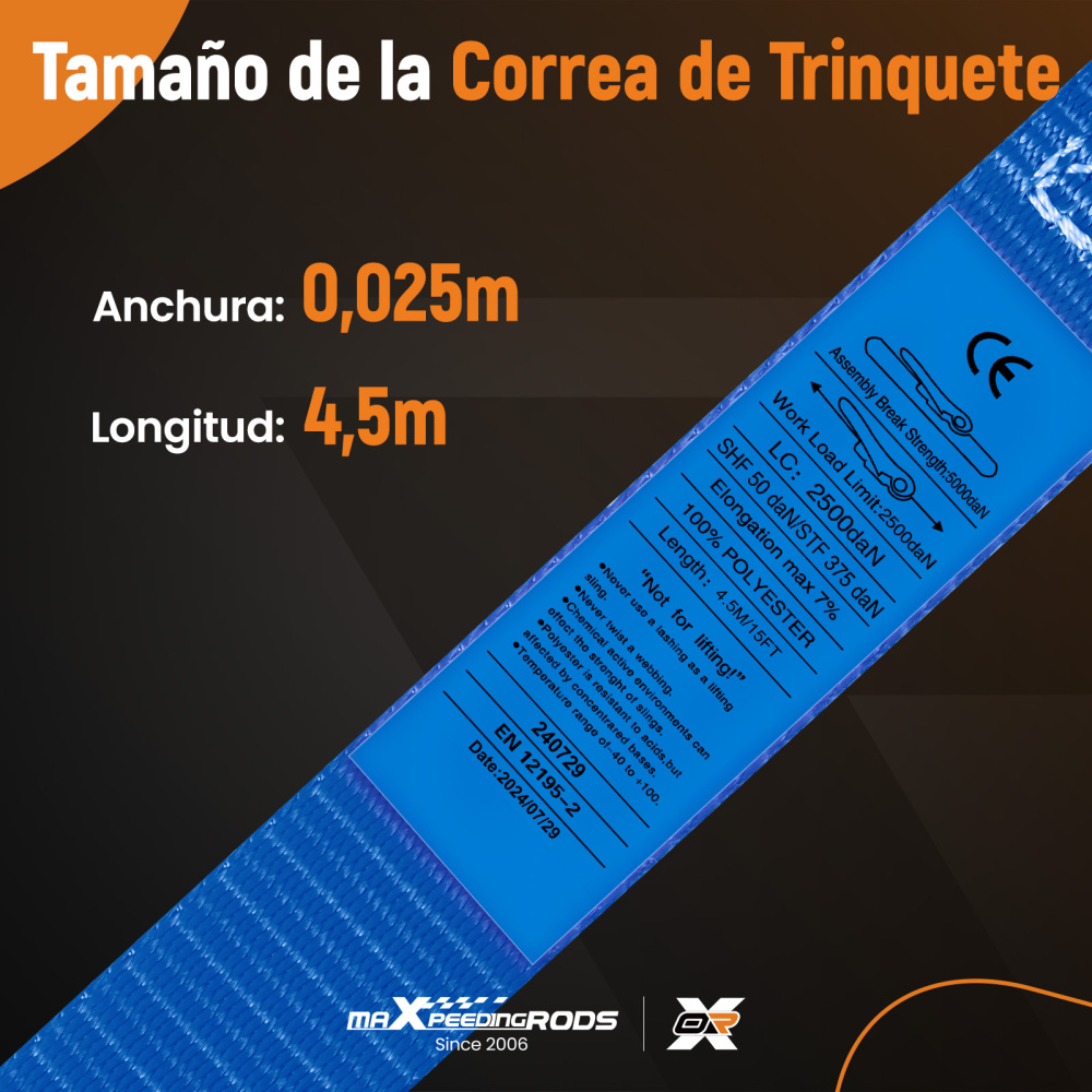 4x Cinghie di Tensione CricchettoGancio a S con clip 25mm * 4,5 Blu 997kg