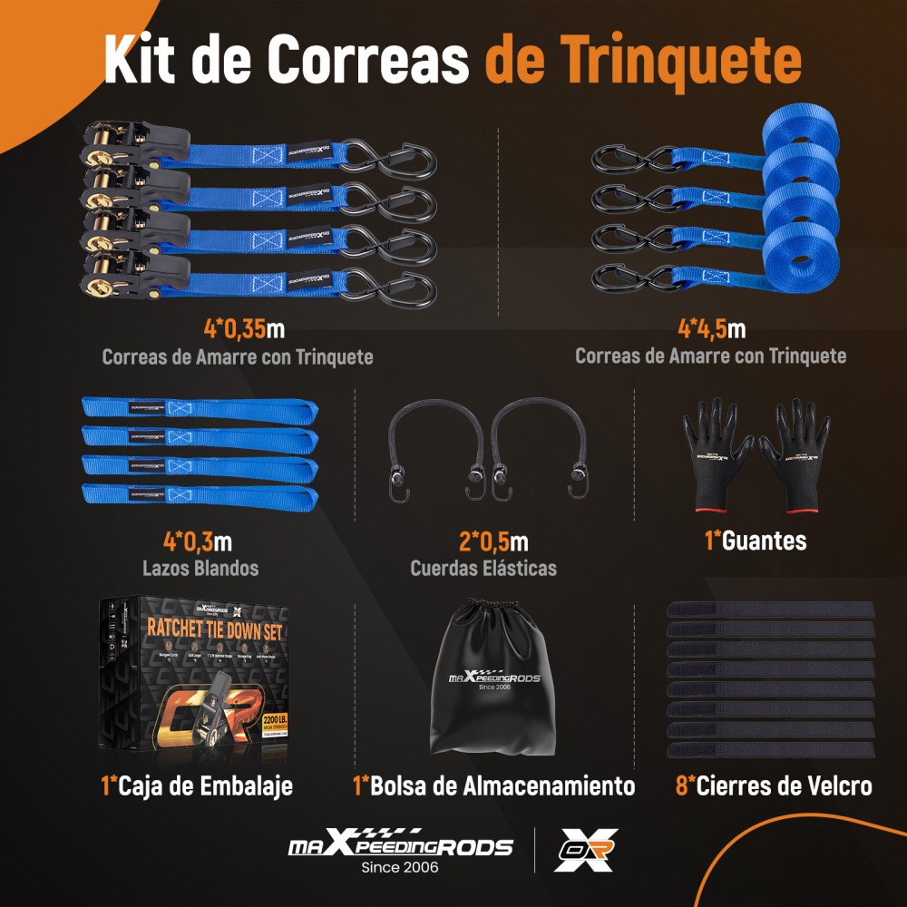 4x Cinghie di Tensione CricchettoGancio a S con clip 25mm * 4,5 Blu 997kg