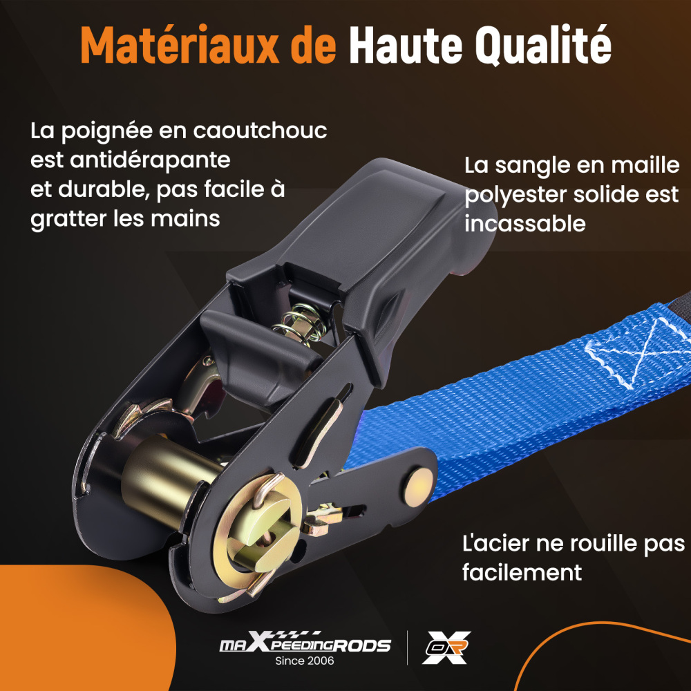 4x Cinghie di Tensione CricchettoGancio a S con clip 25mm * 4,5 Blu 997kg