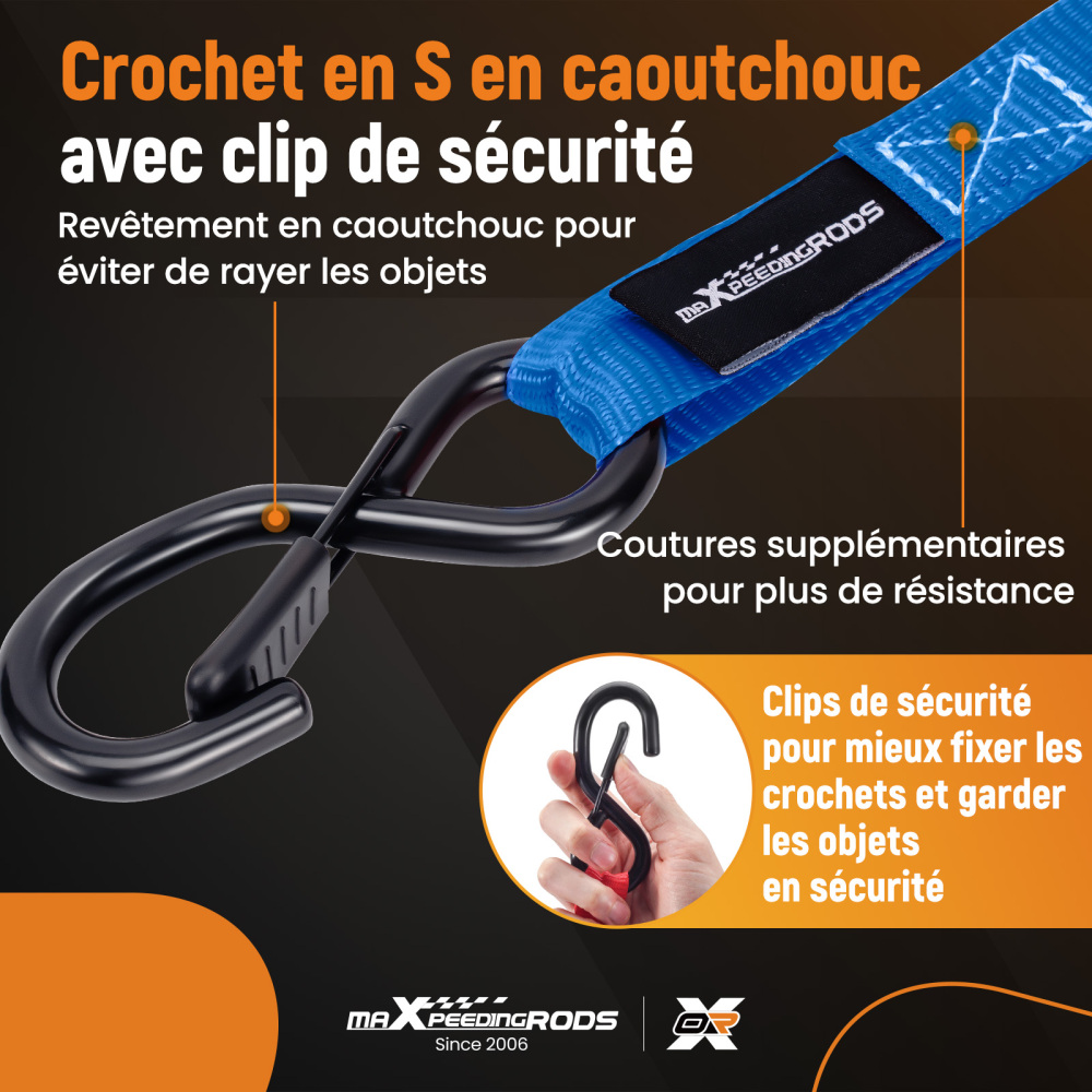 4x Cinghie di Tensione CricchettoGancio a S con clip 25mm * 4,5 Blu 997kg