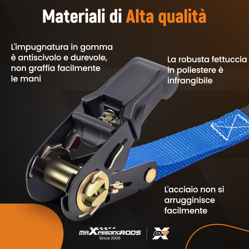 4x Cinghie di Tensione CricchettoGancio a S con clip 25mm * 4,5 Blu 997kg