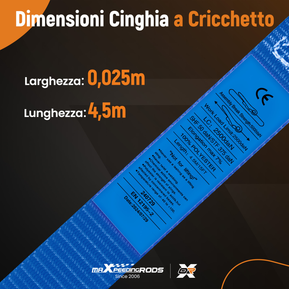 4x Cinghie di Tensione CricchettoGancio a S con clip 25mm * 4,5 Blu 997kg