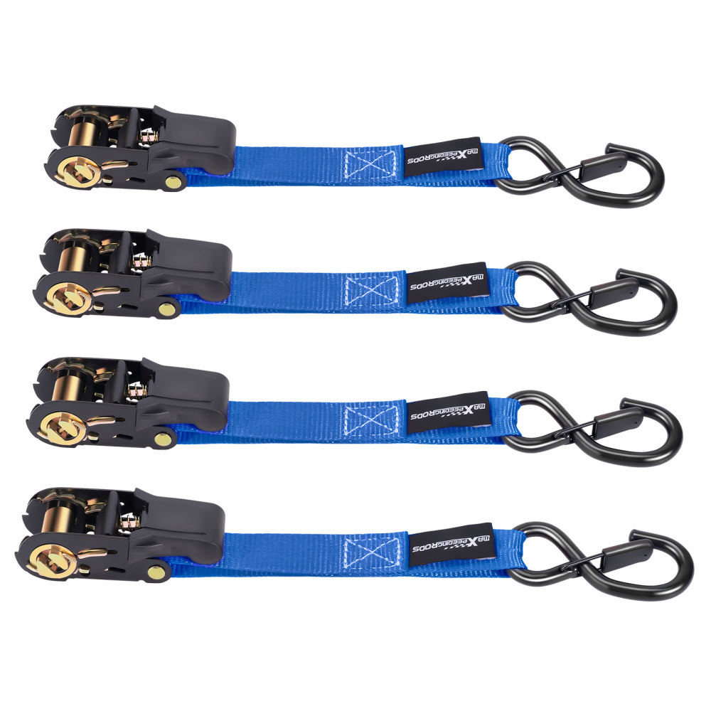4x Cinghie di Tensione CricchettoGancio a S con clip 25mm * 4,5 Blu 997kg