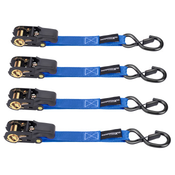 4x Cinghie di Tensione CricchettoGancio a S con clip 25mm * 4,5 Blu 997kg