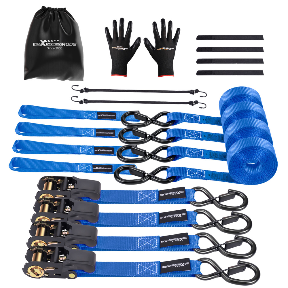 4x Sangle Darrimage à Cliquet 4.5m 25mm 997kg Bleu Crochets S Securité Auto