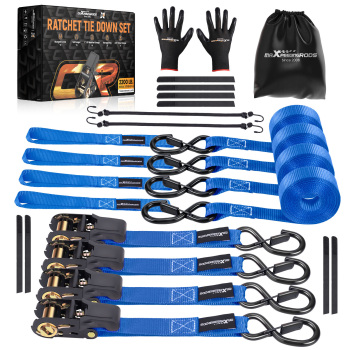 Ratchet Tie Down Set Heavy Duty 2200 lb w/ Safety Clip for Transport Motorcycle