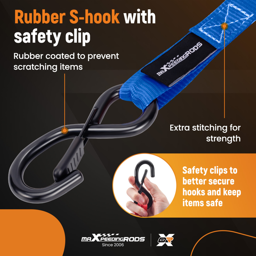 Ratchet Tie Down Set Heavy Duty 2200 lb w/ Safety Clip for Transport Motorcycle