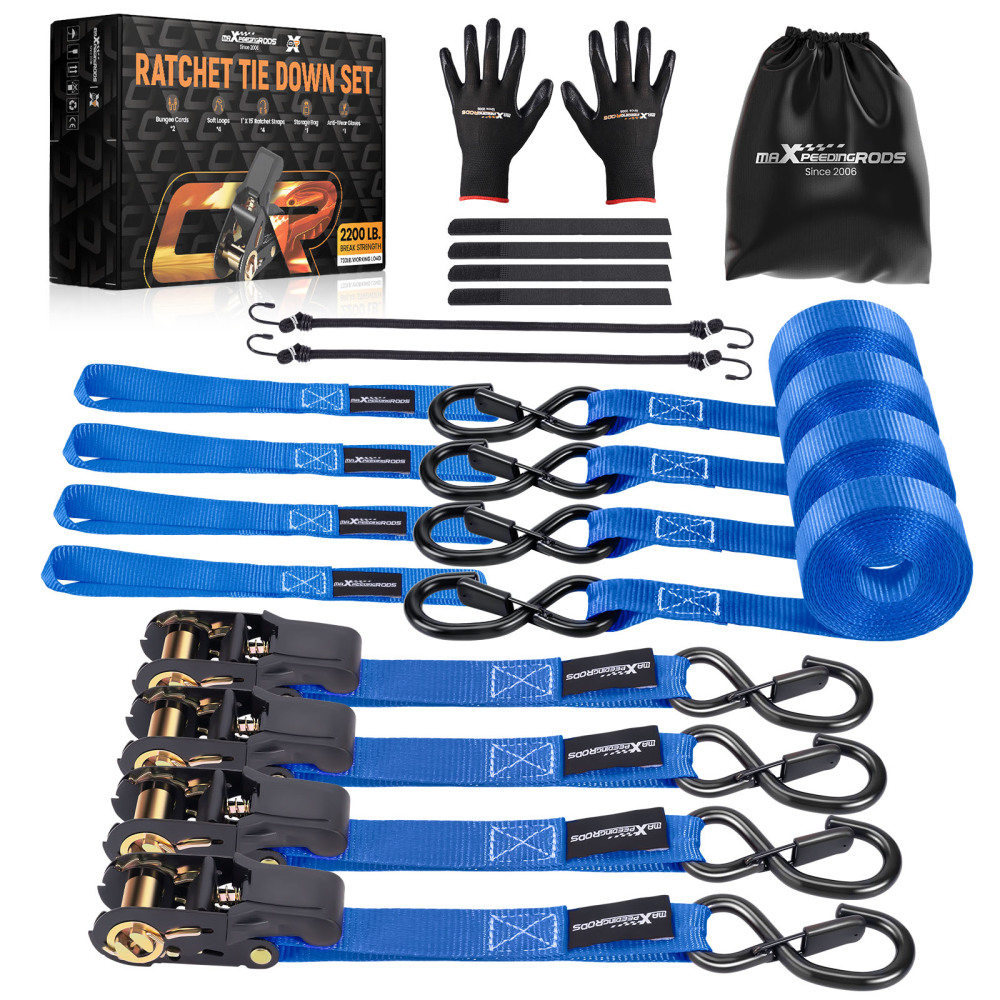 4 Pack Heavy Duty Ratchet Straps Tie Down 2200 lb 1 inch * 15ft for Transport