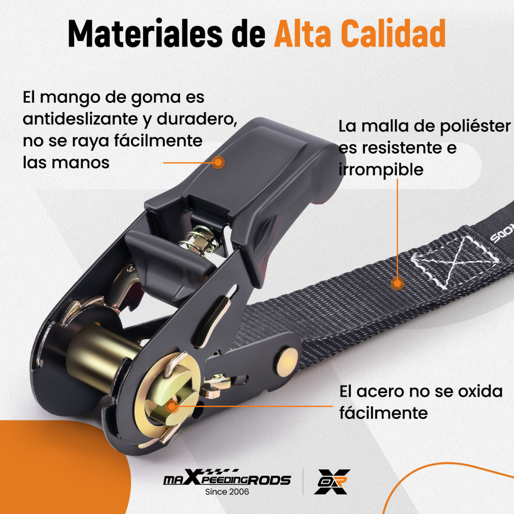 4x Kit Correas de Sujeción Trinquete 997kg Resistencia 4.5M Negro con Ganchos S