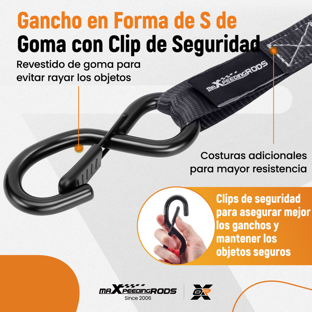 4x Kit Correas de Sujeción Trinquete 997kg Resistencia 4.5M Negro con Ganchos S