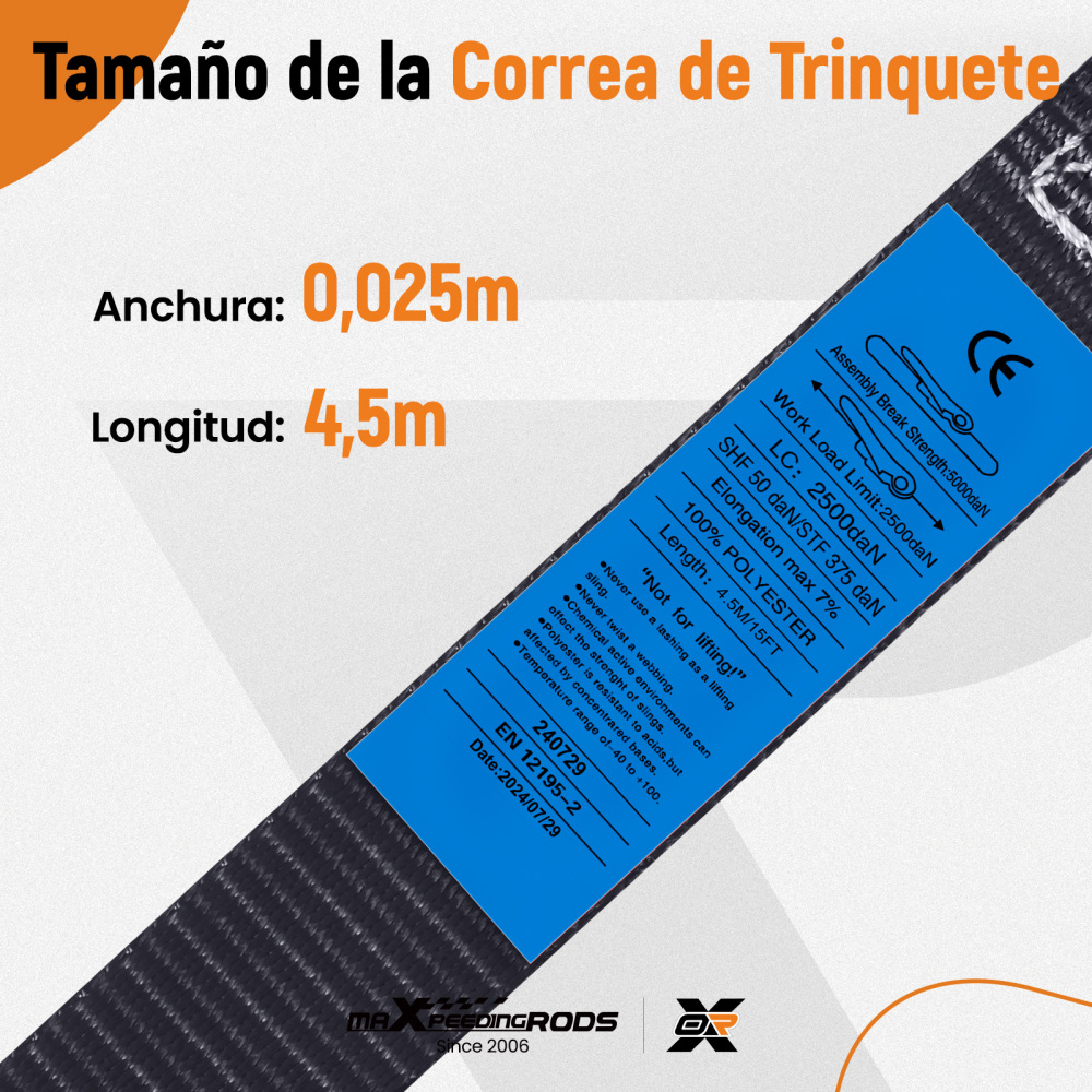 4x Kit Correas de Sujeción Trinquete 997kg Resistencia 4.5M Negro con Ganchos S
