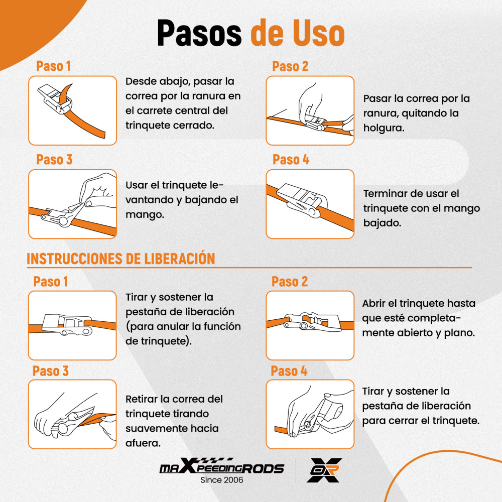 4x Kit Correas de Sujeción Trinquete 997kg Resistencia 4.5M Negro con Ganchos S