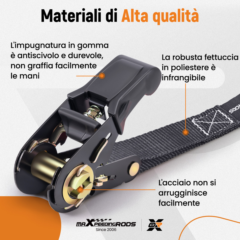 4x Cinghie di Tensione CricchettoGancio a S con clip 25mm * 4,5 Nero 997kg