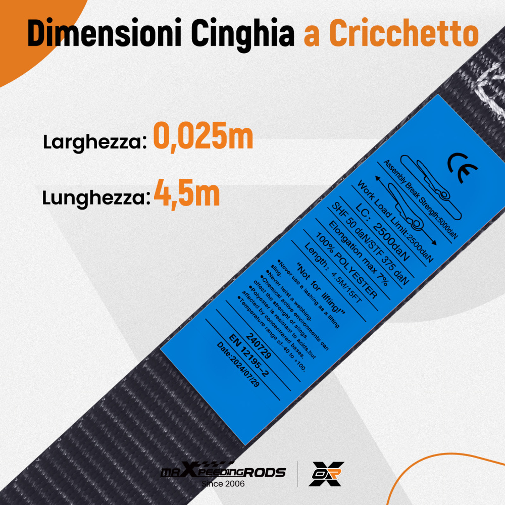 4x Cinghie di Tensione CricchettoGancio a S con clip 25mm * 4,5 Nero 997kg