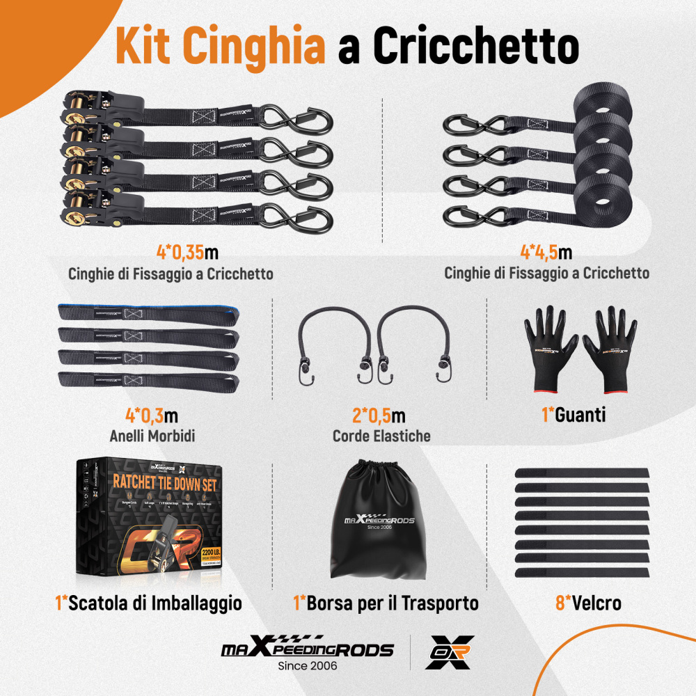 4x Cinghie di Tensione CricchettoGancio a S con clip 25mm * 4,5 Nero 997kg