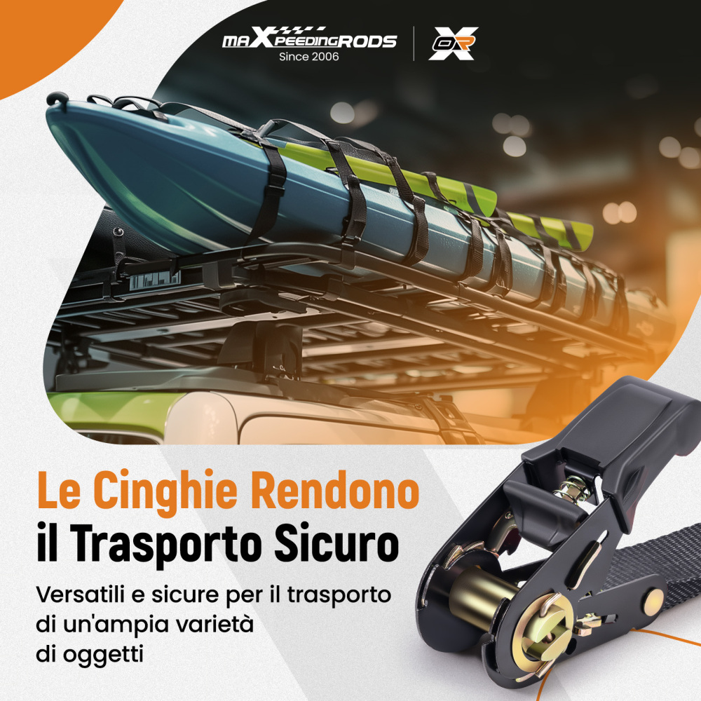 4x Cinghie di Tensione CricchettoGancio a S con clip 25mm * 4,5 Nero 997kg