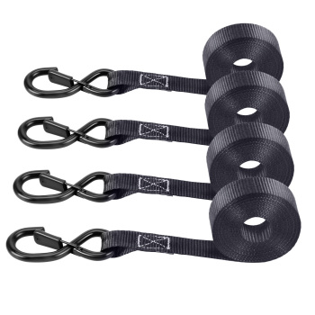 4x Cinghie di Tensione CricchettoGancio a S con clip 25mm * 4,5 Nero 997kg